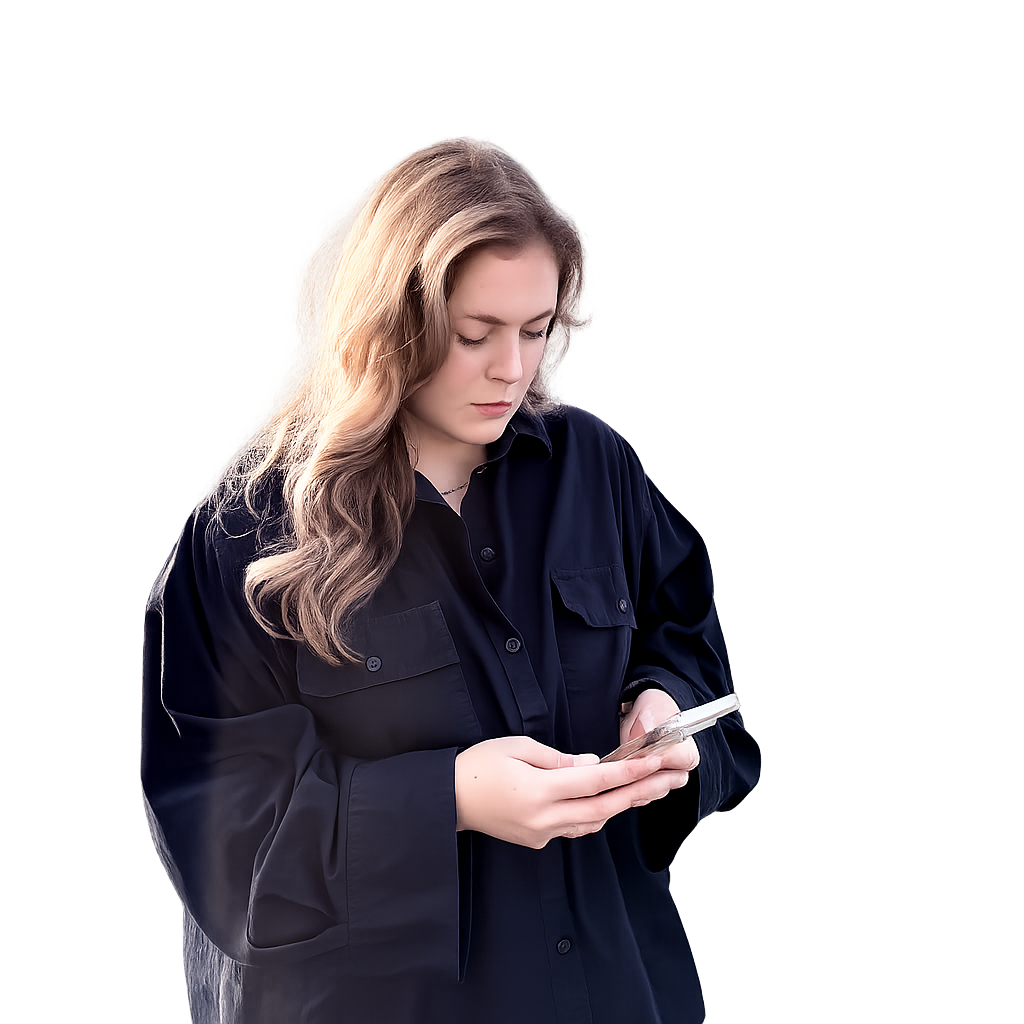 Jacqueline Winkler bei der Arbeit am Smartphone